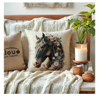 2 Horse Throw Pillows.  Wildflower Watercolor Rustic Farmhouse Design.  18 X 18 Inches.