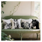 Set of 4 Horse Throw Pillows. 18 by 18inches.  Creative Black and White Design
