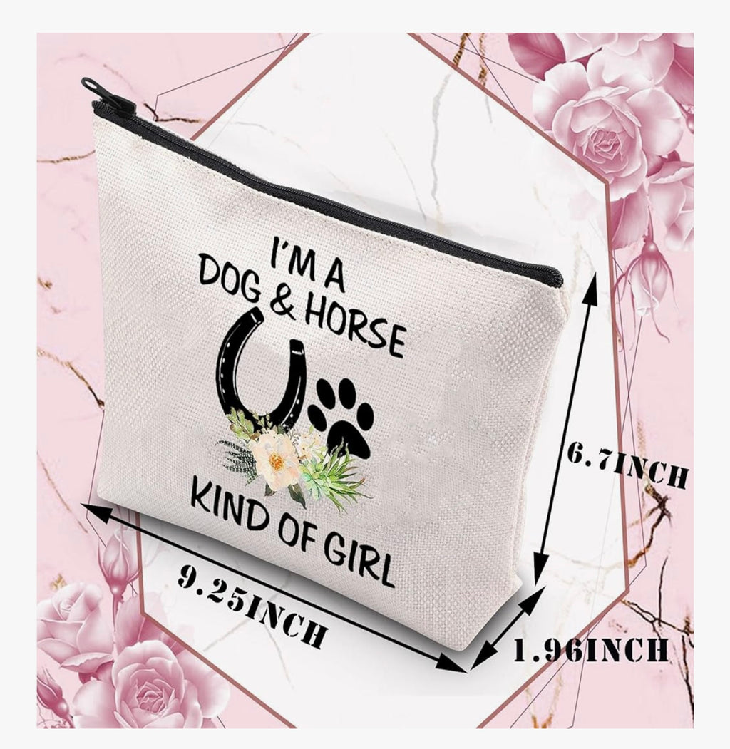 Dog & Horse Lover Gifts: Makeup Bags for Women & Girls - Paw Print Horseshoe Gift for Dog Mom & Cowgirl Equestrian