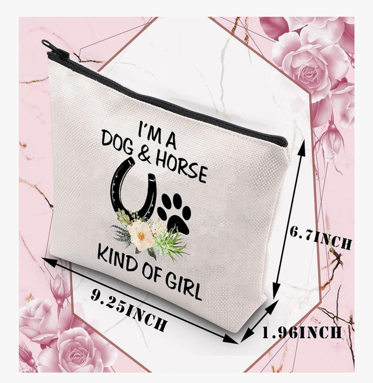 Dog & Horse Lover Gifts: Makeup Bags for Women & Girls - Paw Print Horseshoe Gift for Dog Mom & Cowgirl Equestrian