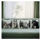 Set of 4 Horse Throw Pillows. 18 by 18inches.  Creative Black and White Design