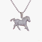 10K White Gold Finish Silver Horse Pendant with Lab Created Diamonds