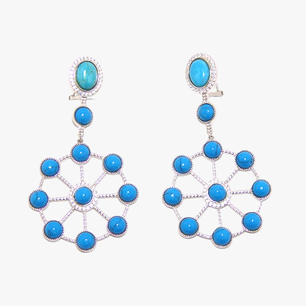 Turquoise Circle Dangle Earrings, 925 Sterling Silver