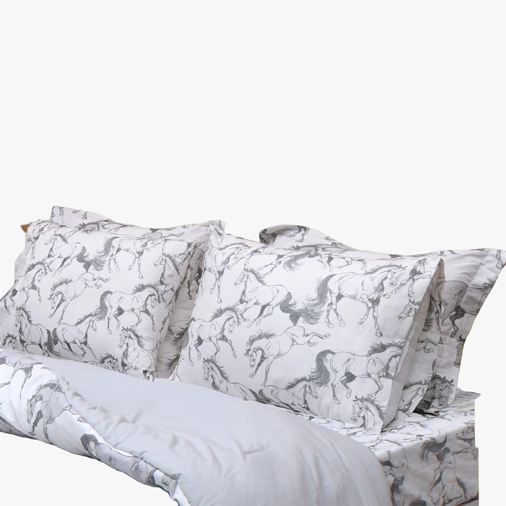 AWST Int'l "Lila" Elegant Horse Sheet Set- White w/ Gray- King