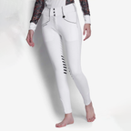 Equine Couture Saddle Stitch Extended Knee Patch Ladies Breeches-White-24