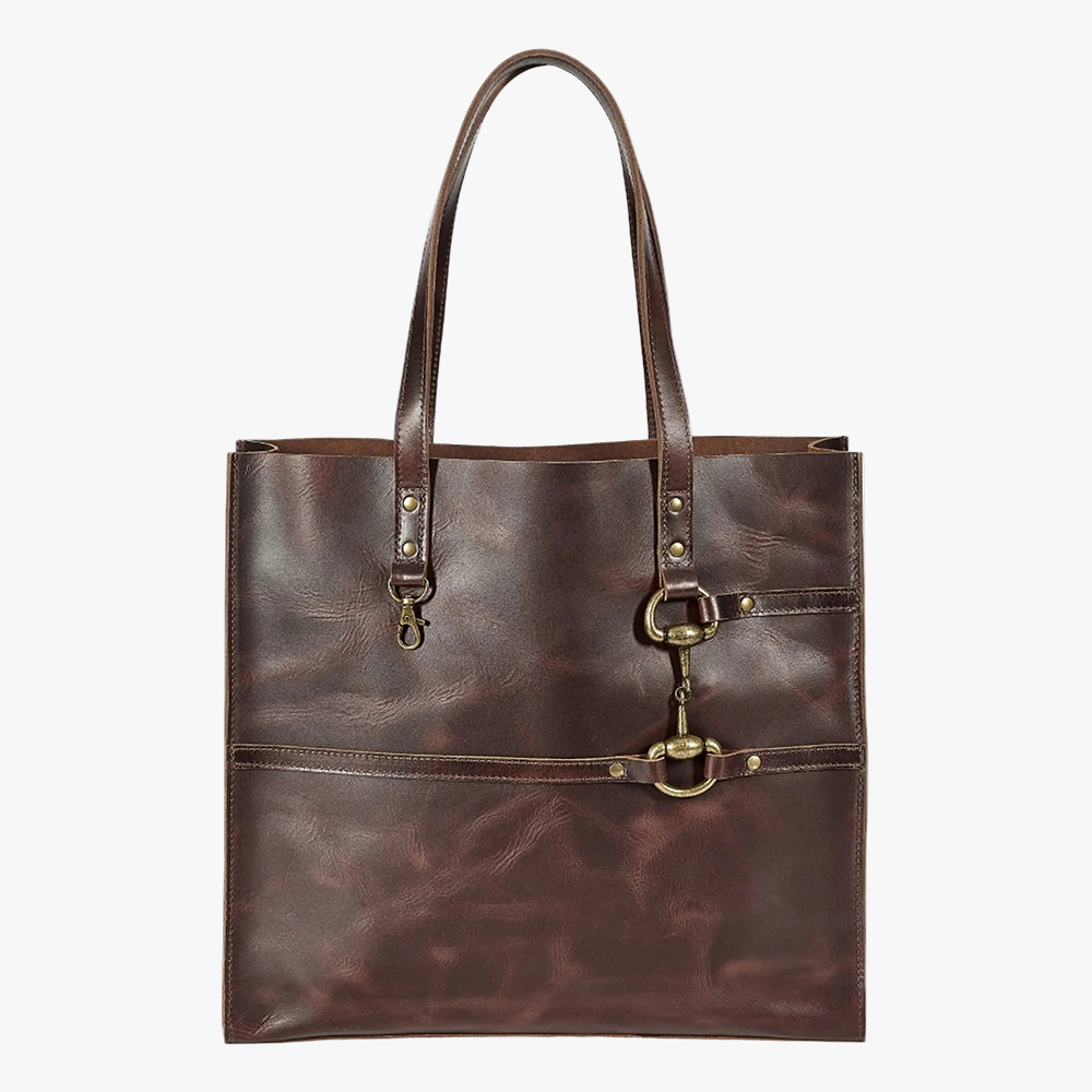 AWST Int'l Snaffle Bit Leather Tote Bag- Black