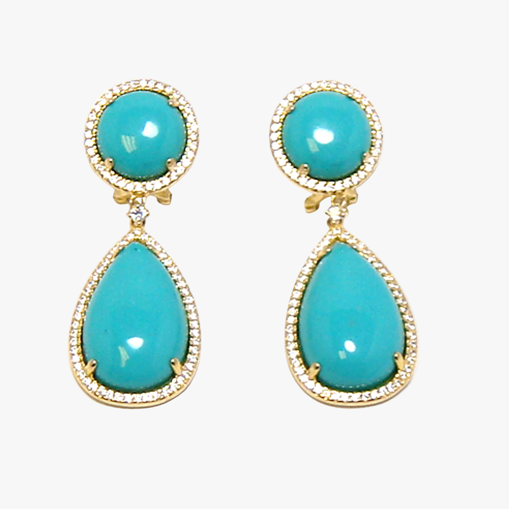 shell Turquoise Dangle Earrings, 925 Sterling Silver, Yellow Gold