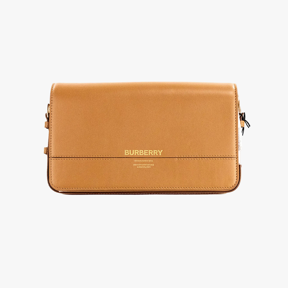Burberry Grace Small Nutmeg Leather Flap Crossbody Clutch Handbag