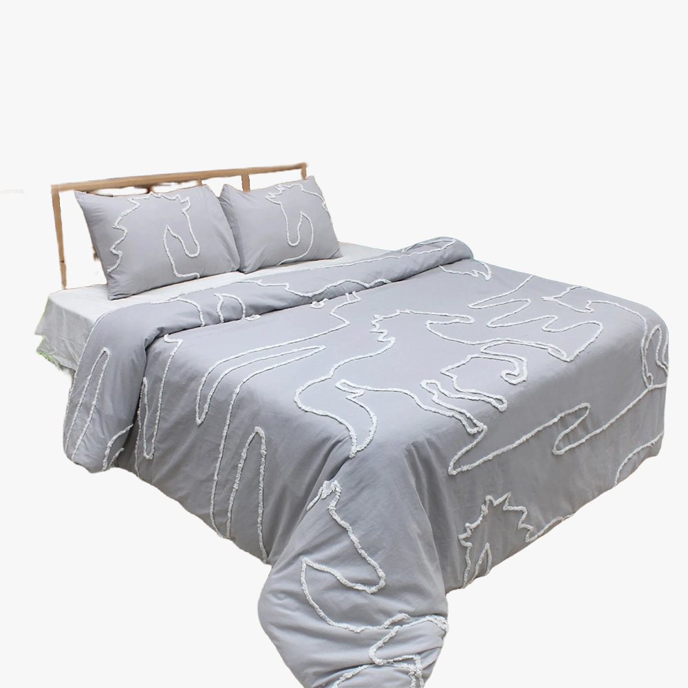 AWST Int'l "Lila" Elegant Horse Duvet Set- Gray w/ White- King
