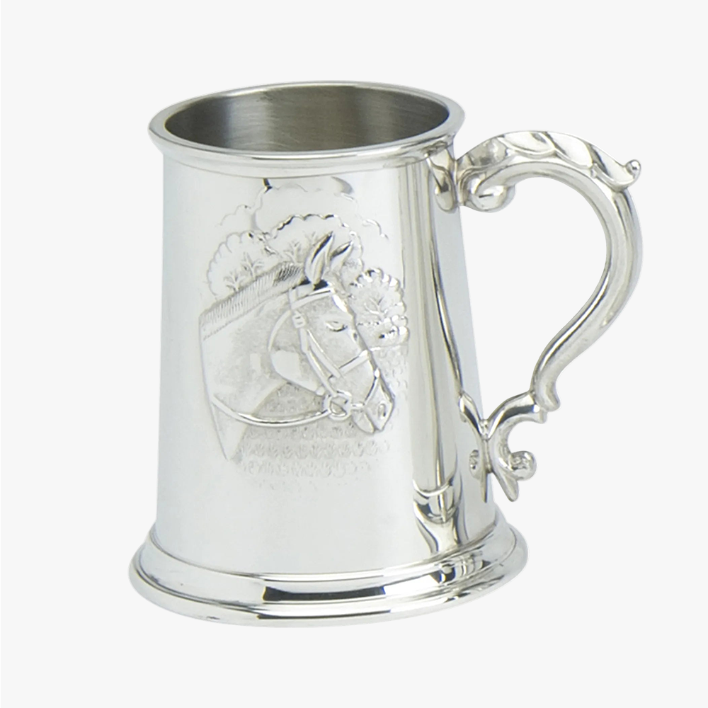Tankard Horse Motif English Pewter 1 Pint